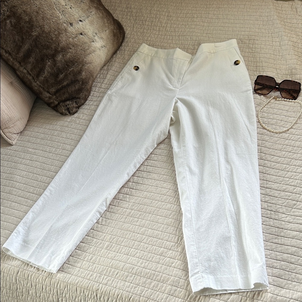 J. Crew white linen/cotton pull on casual sailor office pants loose tapered 12​ - Picture 2 of 10